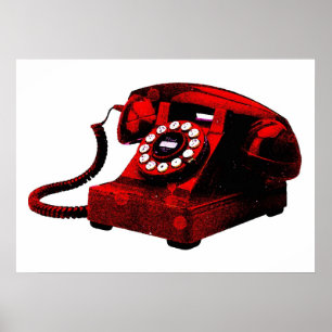Poster Pop Art Old Red Desk Téléphone Box