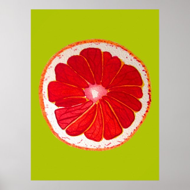 Poster Pop art pamplemousse rose aquarelle originale (Devant)