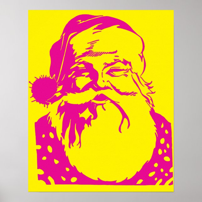 Poster Pop art Père Noël jaune rose (Devant)
