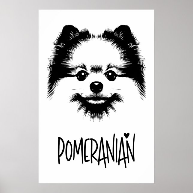 Poster Pop Art Pomeranian Black & White Chic Aesthetic (Devant)