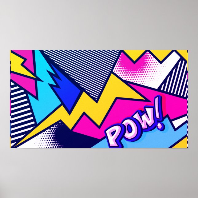 Poster Pop art pow ! Pattern à Magenta, Blue et Black (Devant)