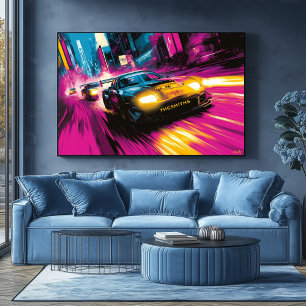 Poster Pop Art Racing Voiture Neon City Wall Art