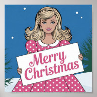 Pop art rose Joyeux Noël retro fille