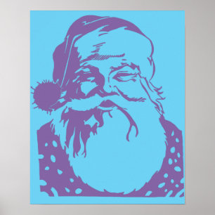 Poster Pop art Santa light blue mauve
