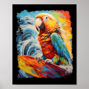 Poster Pop Art Vintage Oiseau de compagnie Perroquet Surf
