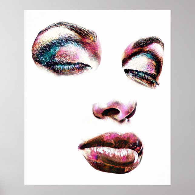 Poster Pop Art Womans Face Gold Maquillage beauté Abstrai (Devant)