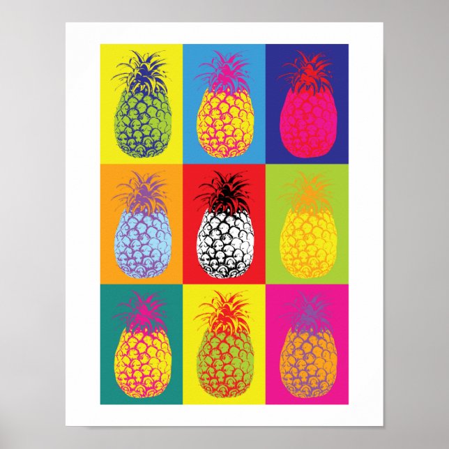 Poster Pop d'ananas rétro Bright Cuisine Alimentation Imp (Devant)