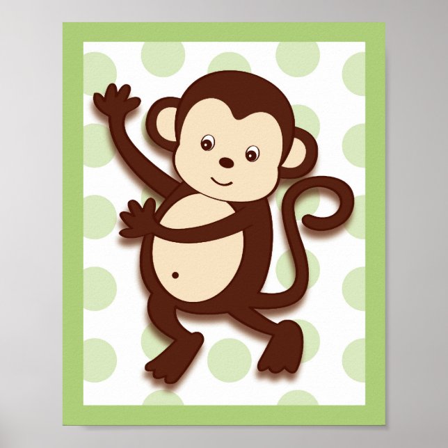 Poster Pop Mod Monkey Jungle Nursery Wall Art Imprimer 8X (Devant)