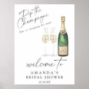 Poster Pop the champagne Bienvenue fête de la douche de l