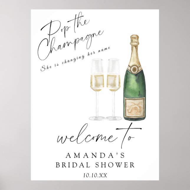 Poster Pop the champagne Bienvenue fête de la douche de l (Devant)