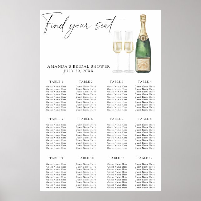 Poster Pop the champagne bridal shower chart (Devant)
