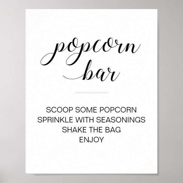 Poster Popcorn Bar Elegant noir blanc Mariage Script (Devant)