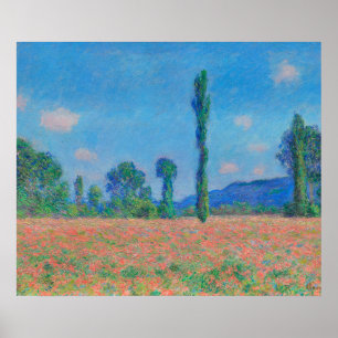 Poster Poppies rouges Ciel bleu par Monet - Champ de pavo