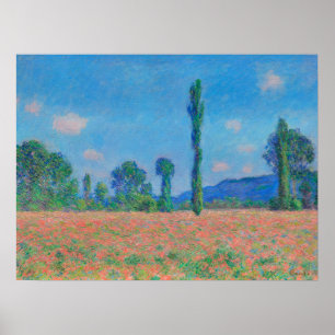 Poster Poppies rouges Ciel bleu par Monet - Champ de pavo