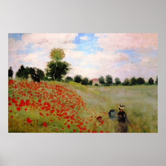 Poster Poppies rouges par Monet - Poppy Field Parasol Fem (Devant)