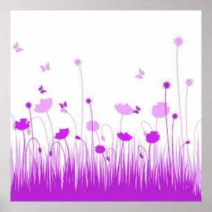 Poster Poppies violettes et blanches minimalistes prègnen