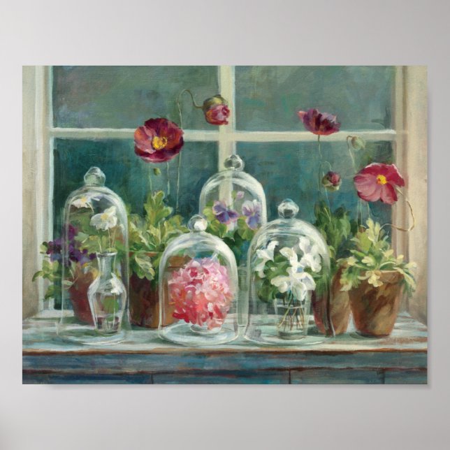 Poster Poppies violettes sur un rebord de fenêtre (Devant)