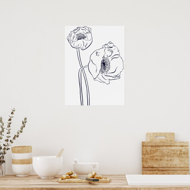 Poster Poppy Botanical Line Art (Cuisine)