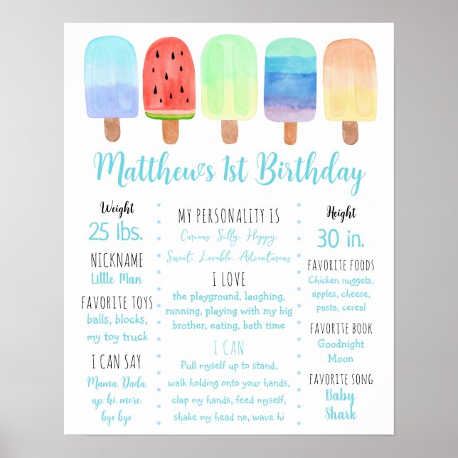 Poster Popsicle Blue Boy Premier anniversaire Jalon (Devant)