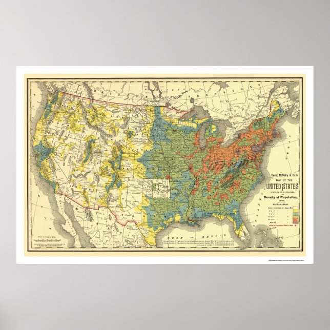 Poster Population Density USA Map 1890 (Devant)