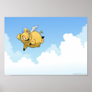 Poster Porc de vol dans les nuages