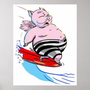 Poster porc surfant