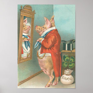 Poster Porc vintage de fausse monnaie