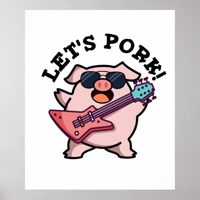 Poster Pork Funny Rock Guitare Pig Pun (Devant)