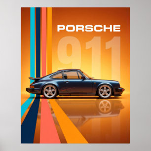 Poster Porsche 911 Rétro  Rayures Colorées