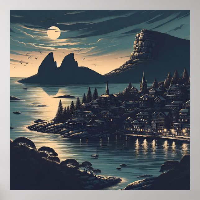 Poster Port au Clair de Lune (Devant)