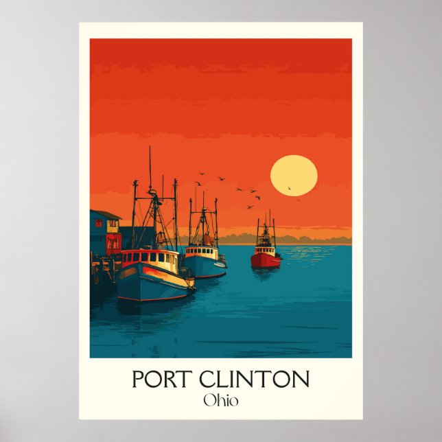 Poster Port Clinton Lake Erie Sunset Walleye Capital Art (Devant)