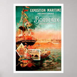 Poster Port de Bordeaux, France, bateau touristique, vint