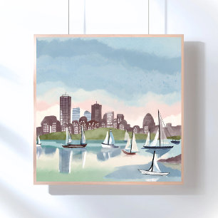 Poster Port de Boston   Boston Massachusetts Aquarelle