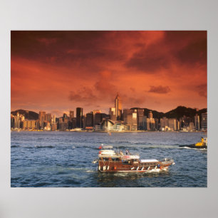 Poster Port de Hong Kong au coucher du soleil