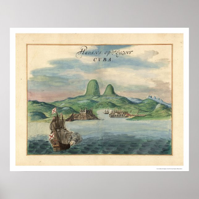 Poster Port de La Havane Cuba Voir la carte 1639 (Devant)