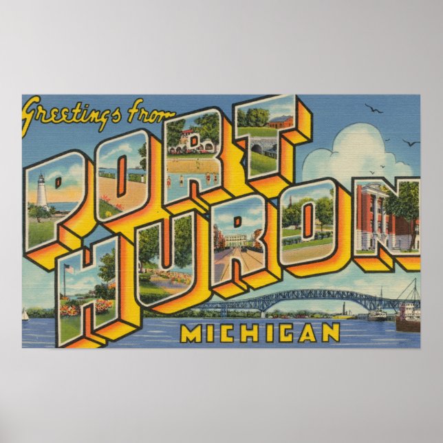 Poster Port Huron, Michigan - Grandes Lettres Scènes 2 (Devant)
