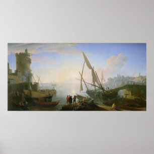 Poster Port maritime avec coucher de soleil