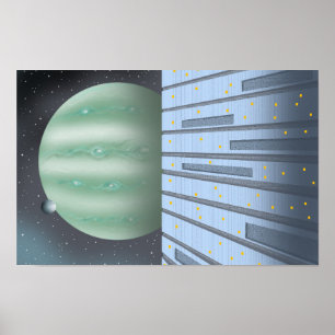 Poster Port spatial silencieux surplombant une planète in