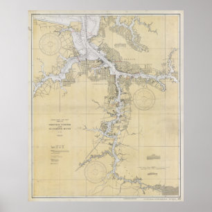 Poster Port vintage de la Norfolk et rivière Map (1933