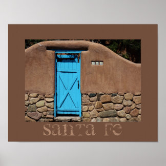 Poster Porte Bleue Adobe Santa Fe Nouveau-Mexique