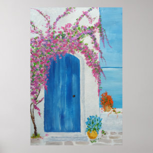 Poster Porte bleue grecque
