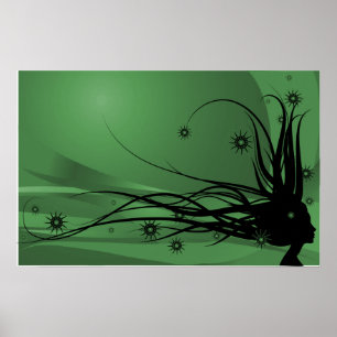 Poster Porte-cheveux sauvages - Silhouette - Noir & Vert