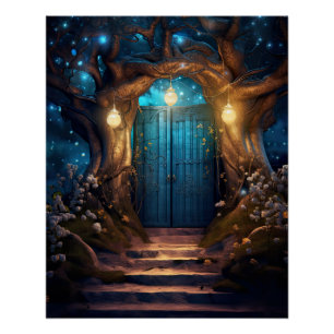 Poster Porte d'antiquité Imaginaire de forêt enchantée