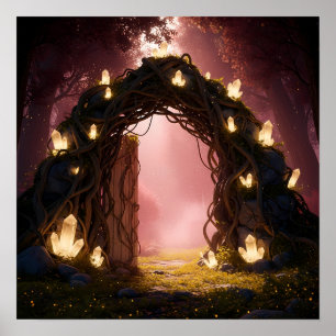 Poster Porte de cristal magique dans la forêt du crépuscu