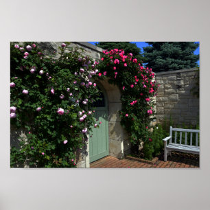 Poster Porte de jardin verdoyante avec banc