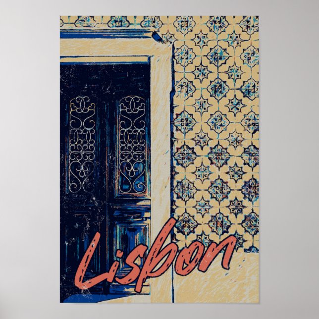 Poster Porte de Lisbonne et carreaux d'illustration Portu (Devant)