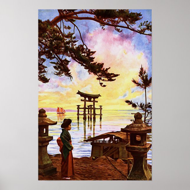 Poster Porte de Shinto, peinture japonaise orientale dans (Devant)