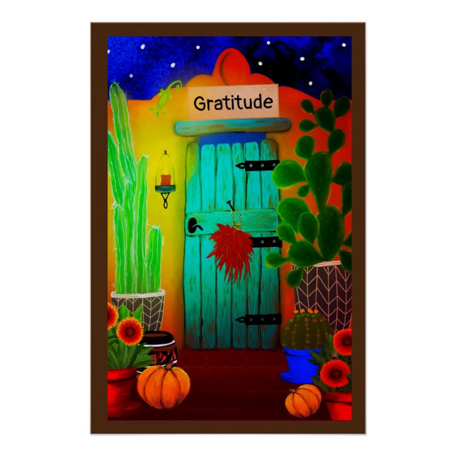 Poster Porte de Thanksgiving sud-ouest avec Citrouilles (Devant)