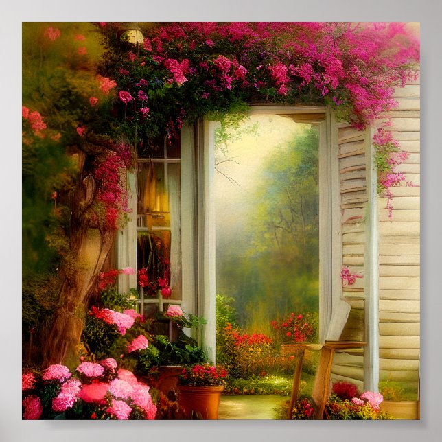Poster Porte du jardin rose (Devant)
