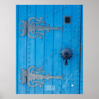 Poster Porte en bois bleu traditionnel en Tunisie